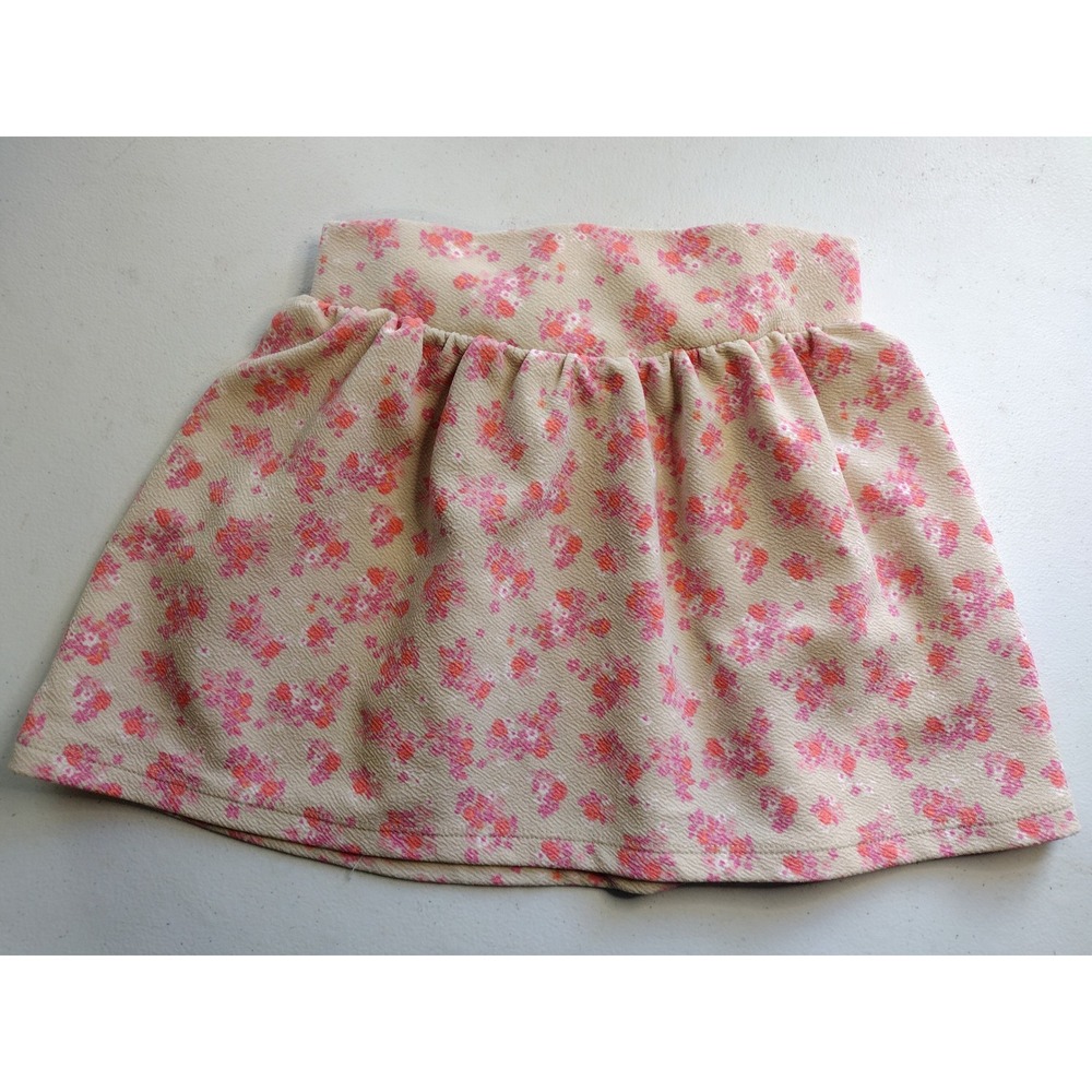 Kate Mack Girls Pink Orange Floral Waffle Knit Elastic Waist Skirt Size 6X